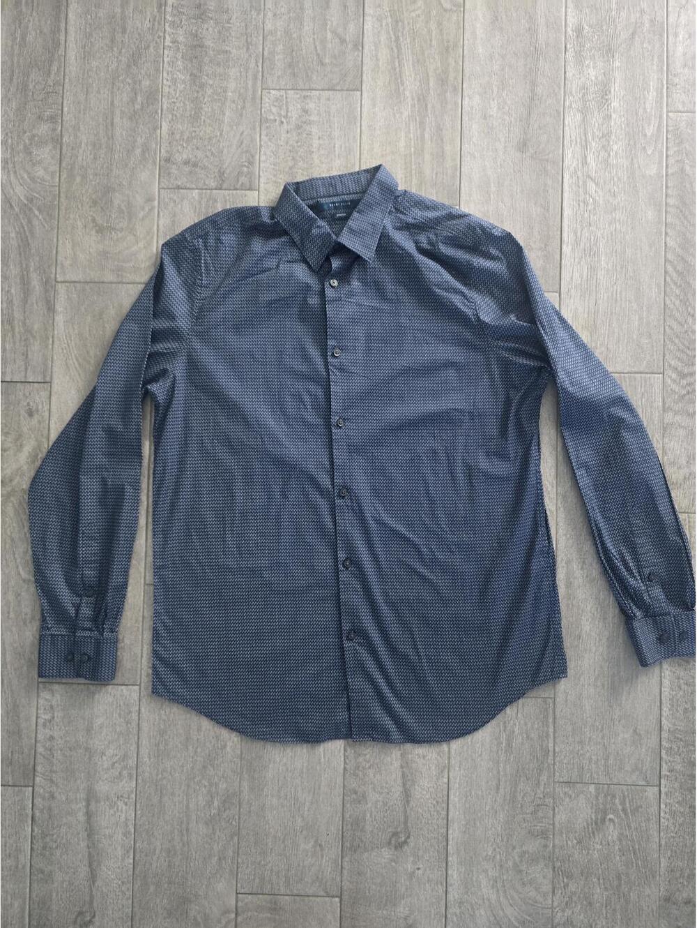 Perry Ellis Stretch Long Sleeve Button Down Shirt Men's XLT Navy White Pattern